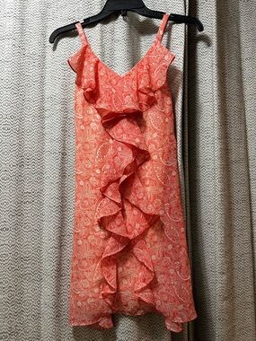 Girls Coral Paisley Ruffle Slip Dress